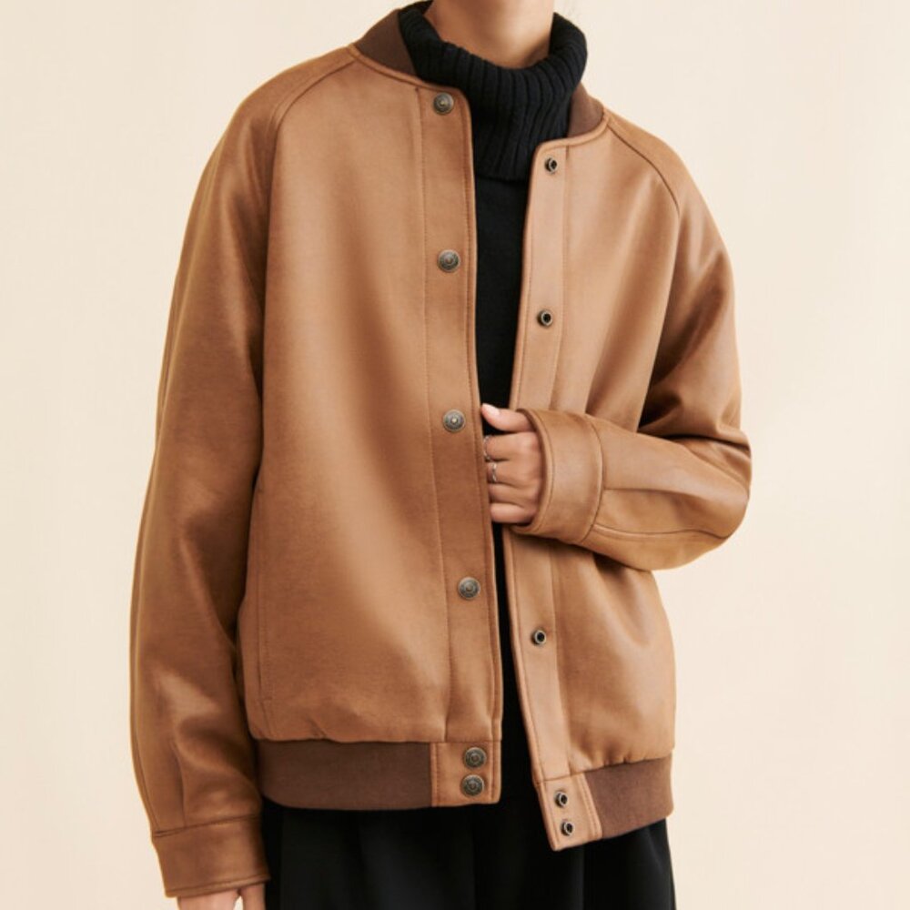 NWOT We The Free Wild Rose Vegan Suede Bomber, Chestnut, Size XS - Picture 2 of 11